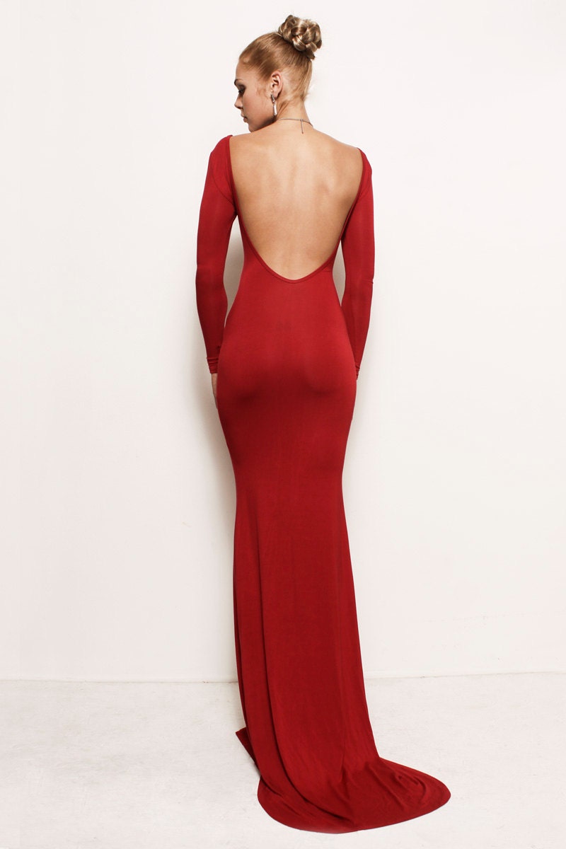 VIVIEN -  Siren Open Back Jersey Gown with Train Sustainable