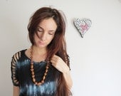 Wood beads long necklace, chunky, braided/ African - Boho - Ethnic style / Gold pendant and colorful braids / Unique - CelineH2O