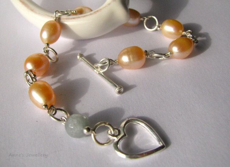 Pearl Aquamarine Bracelet, Sterling Silver Jewelry, Rose Dainty Bracelet, Wire Wrapped Bracelet, Handmade Bracelet, Summer Fashion