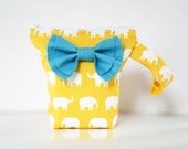Accessory Pouch Cosmetic Case MakeUp Bag Lens Pouch Zippered Yellow Elephant with Teal Double Bow