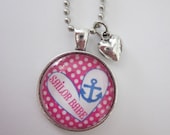 Sailor Babe Blue/Pink Glass Pendant Necklace With Silver Heart Charm