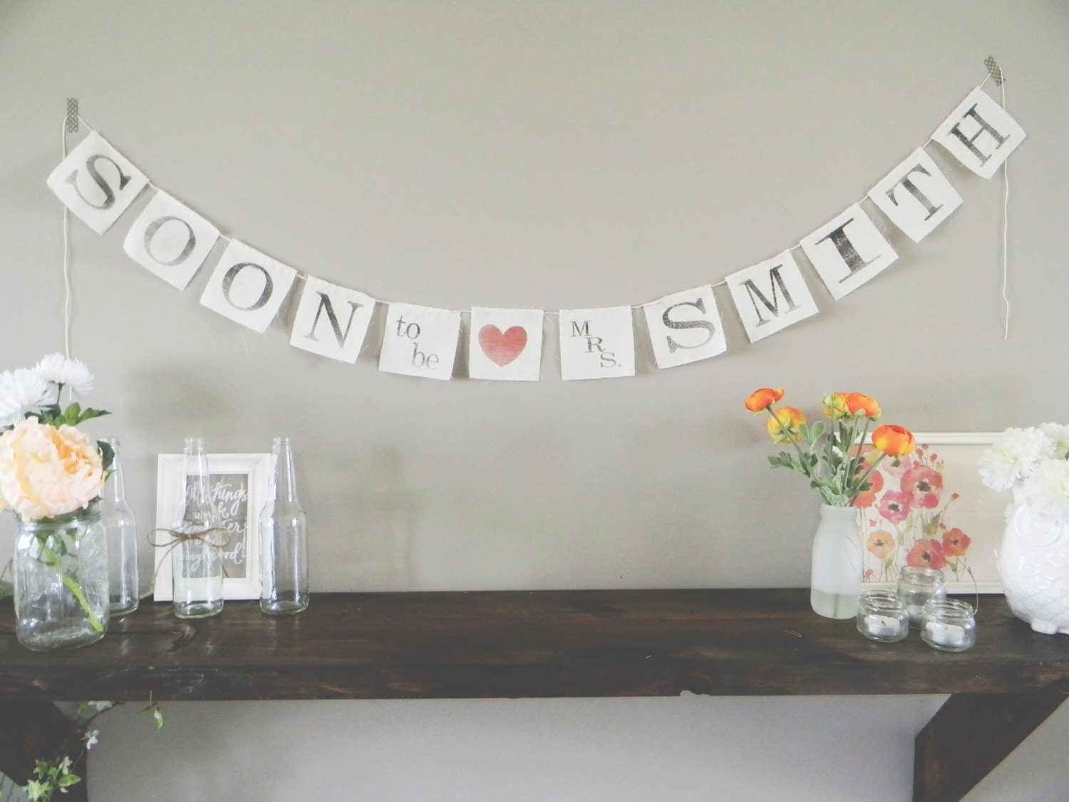 Soon To Be Mrs Personalized Bridal Banner THREE OPTIONS, wedding decor, bridal shower, bunting, garland, pennant
