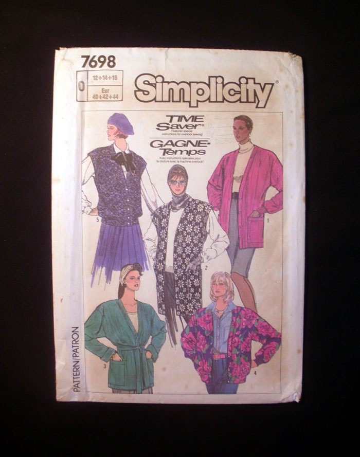 Vintage Knit Tops Misses Size 12, 14, 16 Simplicity Pattern 7698