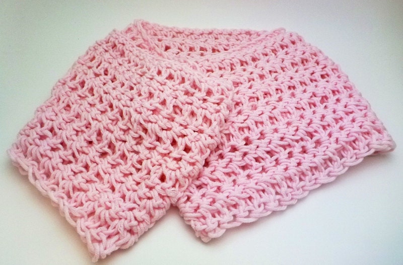 NEW Handmade Crocheted 50/50 Cotton/Acrylic Spring Weather Thin Lizzie Infinity Scarf - Cherry Blossoms