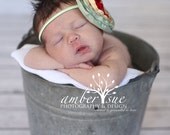 Single Flower Headband, Sage Green, Mustard Yellow and Red Flower, Handmade Fabric Hairpiece, Holiday Accessory, Layered Flower Hair Clip