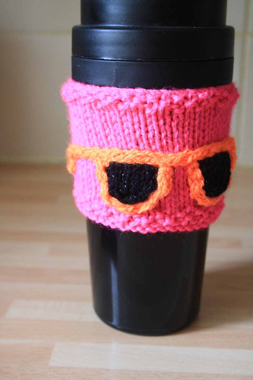 Retro coffee cup cuff 80's style shades coffee cup cuff. Neon colours. Cup cover.