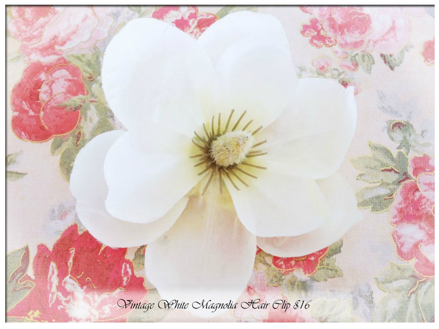 SALE Vintage Large White Silk Natural Magnolia Hair Clip