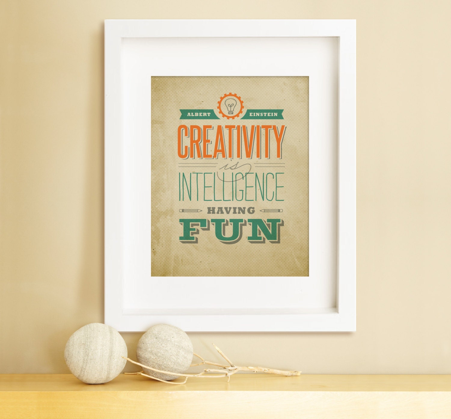 VINTAGE CREATIVITY, Typography Art, Vintage Art Print, Creativity Art, Inspirational Quote Art, Art for Living Room, Albert Einstein Art
