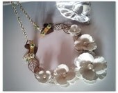 White Posies- Mixed metal flower annuals necklace victorian chic goth edwardian nouveau boho steampunk industrial jewelry