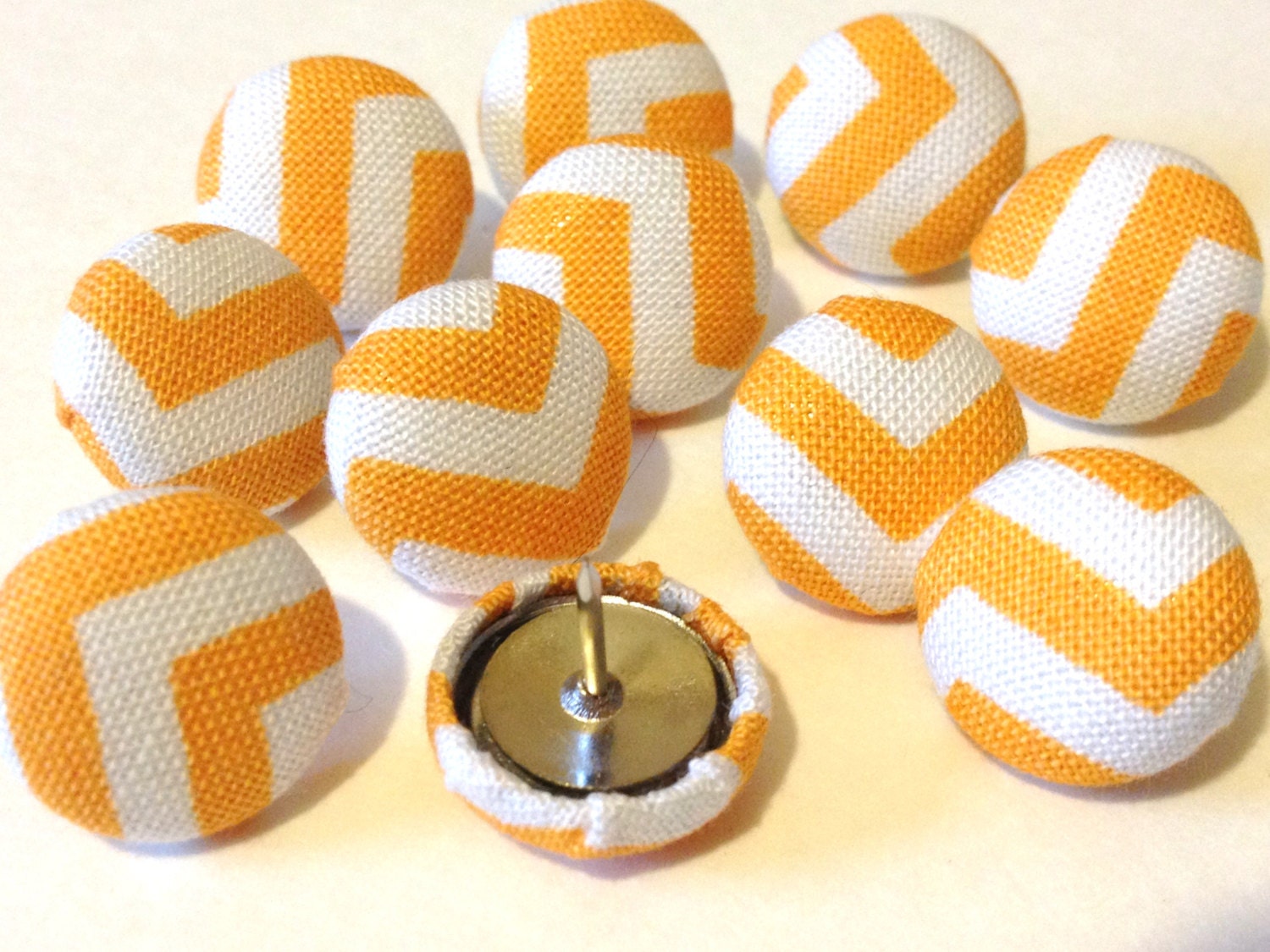 Chevron Push Pins - Set of 12, Orange Chevron Thumbtacks, Office Supplies, Housewares, Pushpins, Tacks, Office Decor