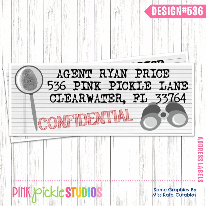 SECRET AGENT Detective Spy Party Personalized Address Label Personalized Birthday Party Printables (536)