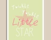 Twinkle Twinkle Little Star Typography - Digital Poster - Green Nursery Art - Quote, Letterpress - DIY Printable File Download