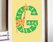 A4 Letter Alphabet artwork print: "G" / Nursery artwork / kids room artwork