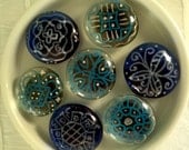 Glass Magnets-Set of 7 Blue & White