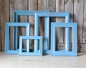Set of 5 Distressed Turquoise Wooden Picture Frames