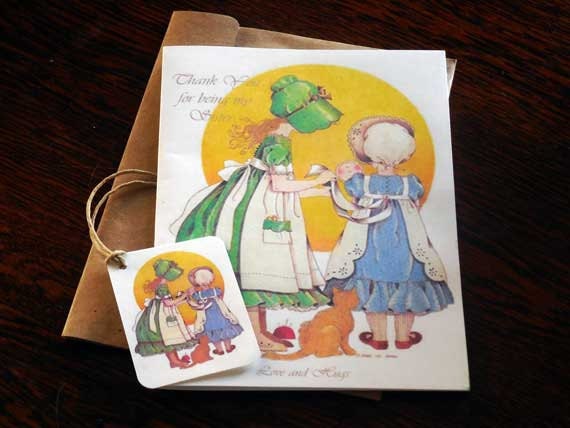 Thank You Card, 5X7 Card with Gift Tag "Thank You For Being My Sister" Personalize Saying