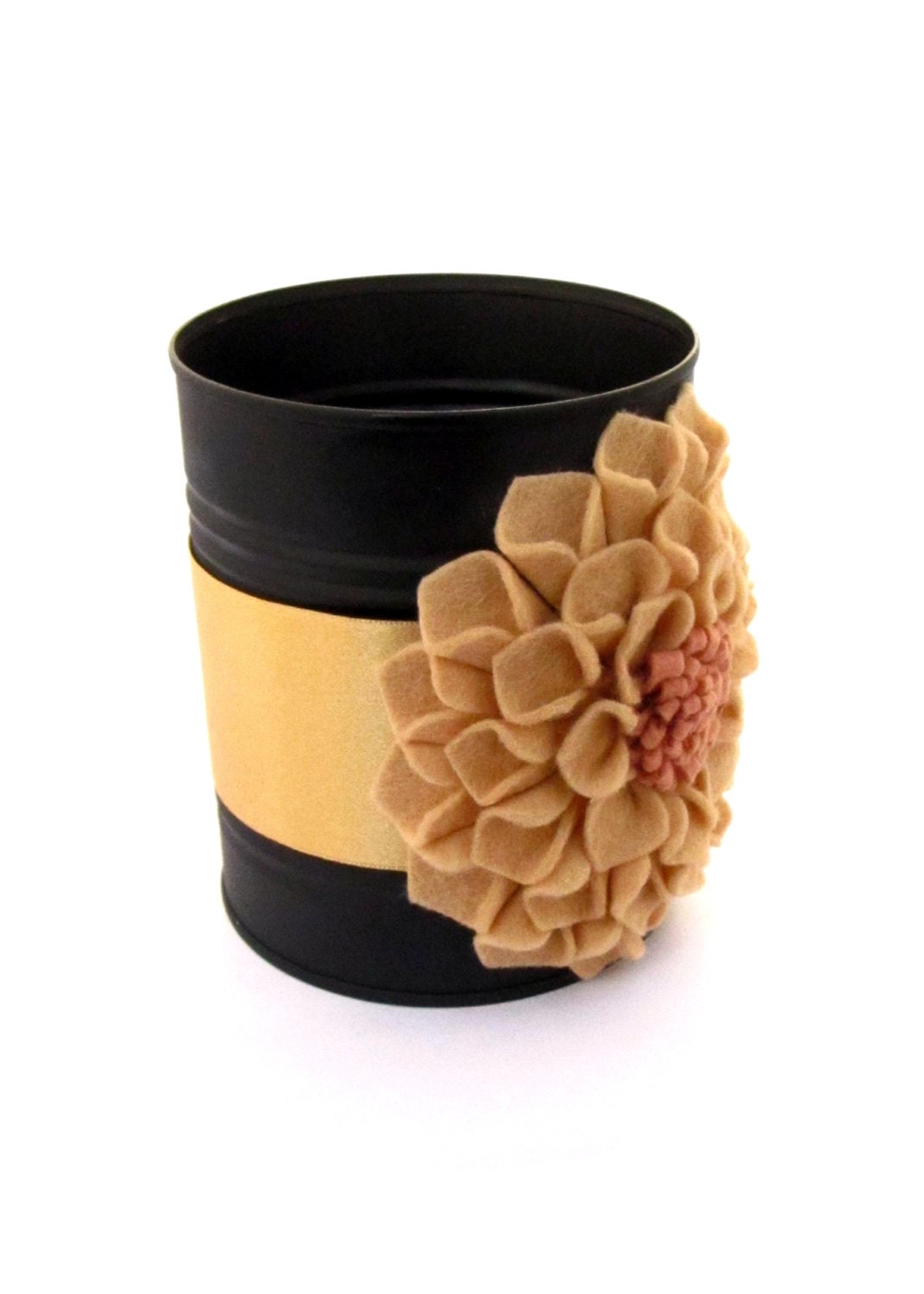 Black Decorative Tin Can with Ivory Dahlia - Tea party centerpiece - Upcycled Recycled Repurposed - unique home decor