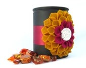 Black Decorative Tin Can with Gold and Purple Dahlia - Tea party centerpiece - Upcycled Recycled Repurposed - unique home decor