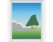 40% OFF SALE Summer Print, Landscape Art, Landscape Illustration, Mountains, Tree, 8 x 10 Digital Illustration