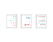 Set of 3 Dr Seuss Inspirational Quotes, Typography Art, Modern Home Decor, Childrens Decor, Customize Your Colours, White, Aqua, Red 8 x 10
