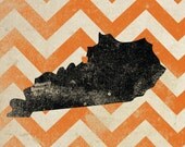 Kentucky Silhouette on Chevron Background: 11X17 Art Print, With Heart Studios - Nursery, Gift, Poster, Vintage
