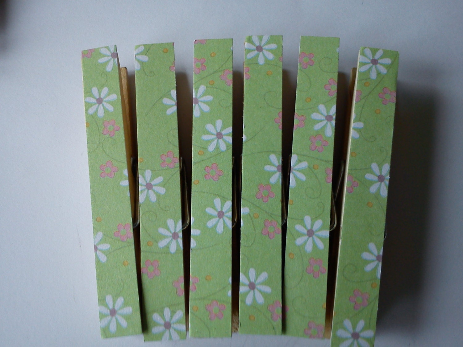 Green Daisy magnets clothespins pegs