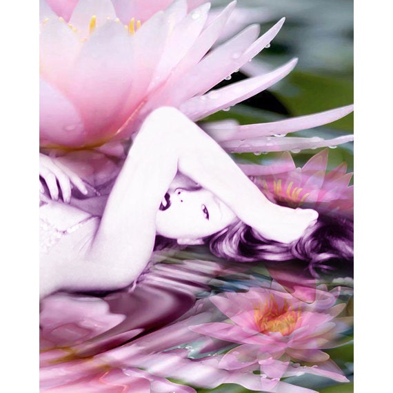 Waterlily Goddess photomontage fine art print pink mauve purple