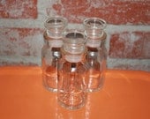 Set of Three Vintage Glass Apothecary Spice Bottles with Glass Tops Made in Japan