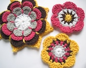 Free Shipping,  Appliques flowers, 3 flowers ,Crochet Flower Appliques, Ready to Ship