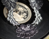 Edwardian black lace on leather necklace - ELDELINE - Dark floral lace, upcycled white leather, and Swarovskis - Eco-Friendly