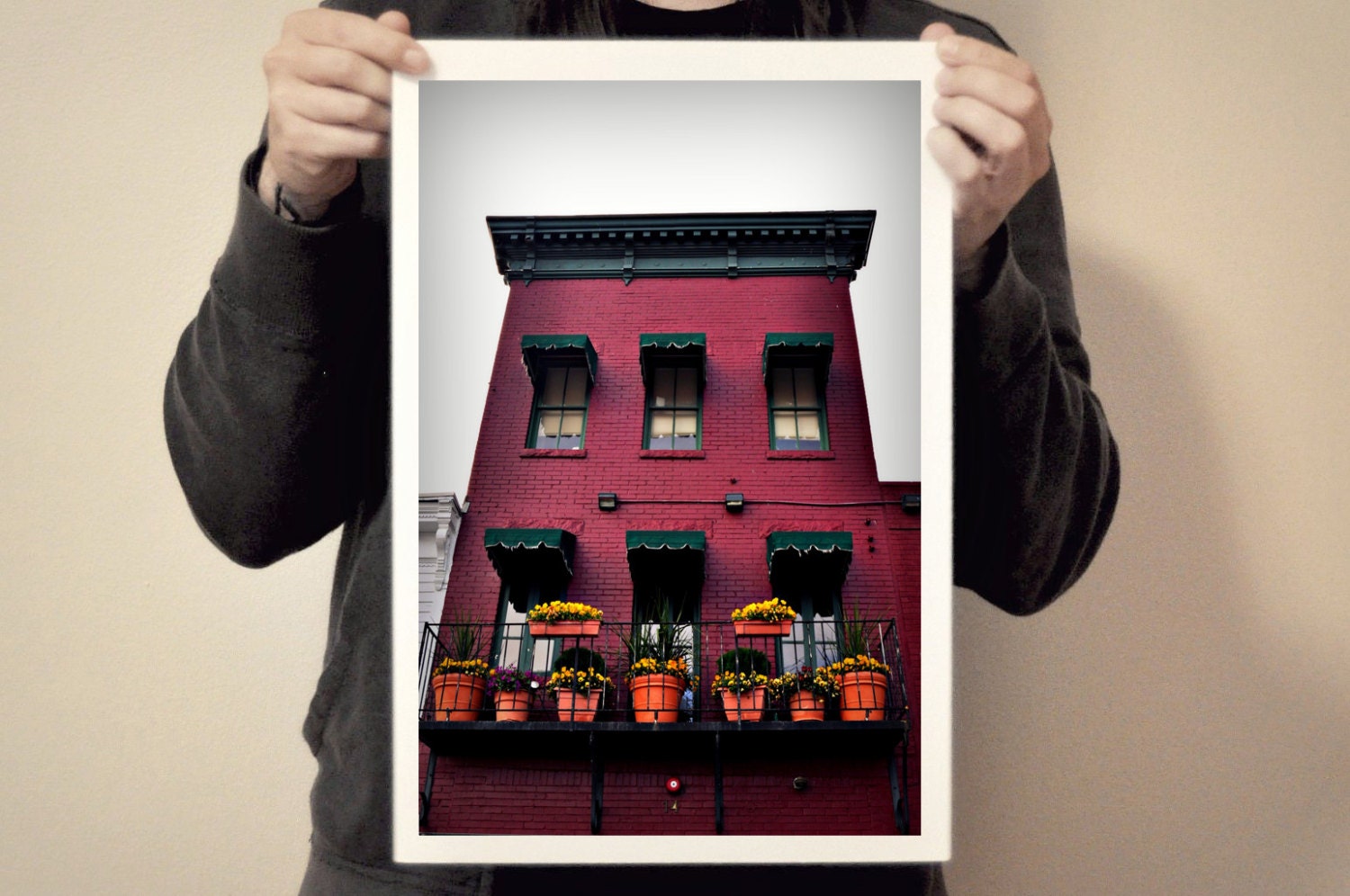Oldtown Brothel, Bordello, Fuscia, Brick House, Witch House, Salem Witch, Brick Building, Any Size, Poe Team, Gothic Decor, Macabre, Ghost