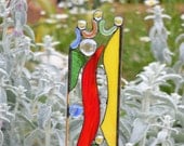 Stained Glass Yard Art 'Whoopee' Handmade Whimsical Garden Glass Stake Glass Garden Sculpture