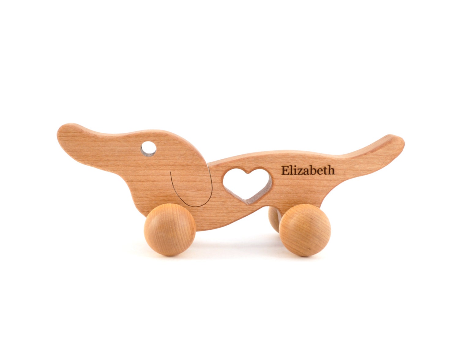 Personalized Wooden Push Toy - Wiener Dog Natural Baby Toy - Waldorf Inspired Wood Toy - Eco-Friendly Wooden Toy for Toddlers