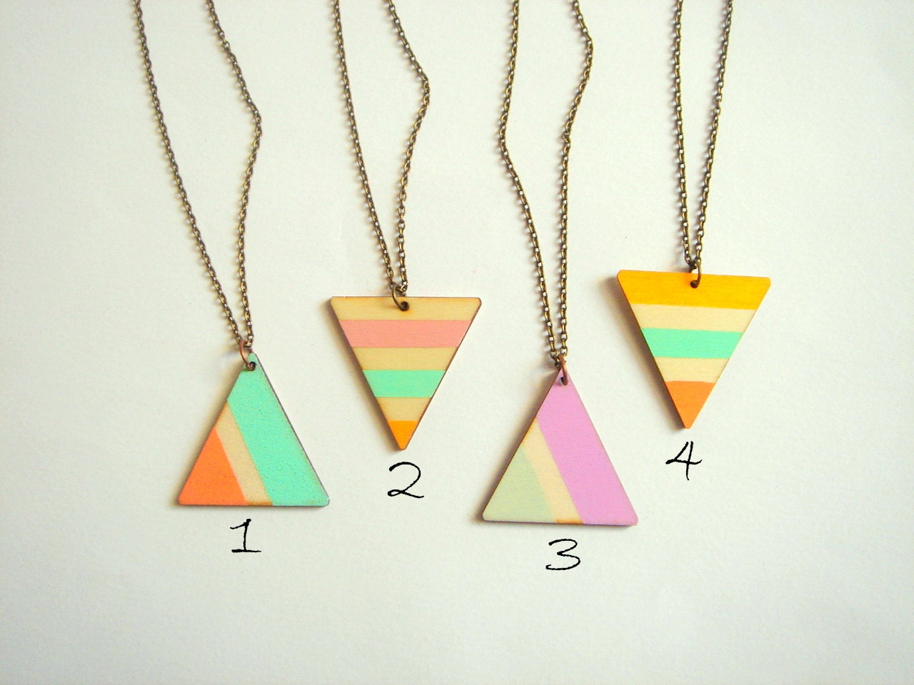 Triangle Necklace, Wood Geometric Necklace, Hand Painted  Wood Necklace,Geometric Jewelry