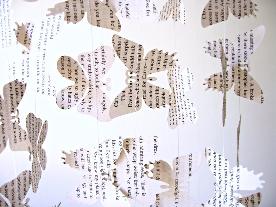 Eco Paper Butterfly Garland upcycled Vintage Book, romantic home decor, wedding decoration, custom lengths