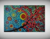 Original 24" length x 36" height  Big canvas Acrylic painting home decor modern contemporary Abstract Floral art  for sale