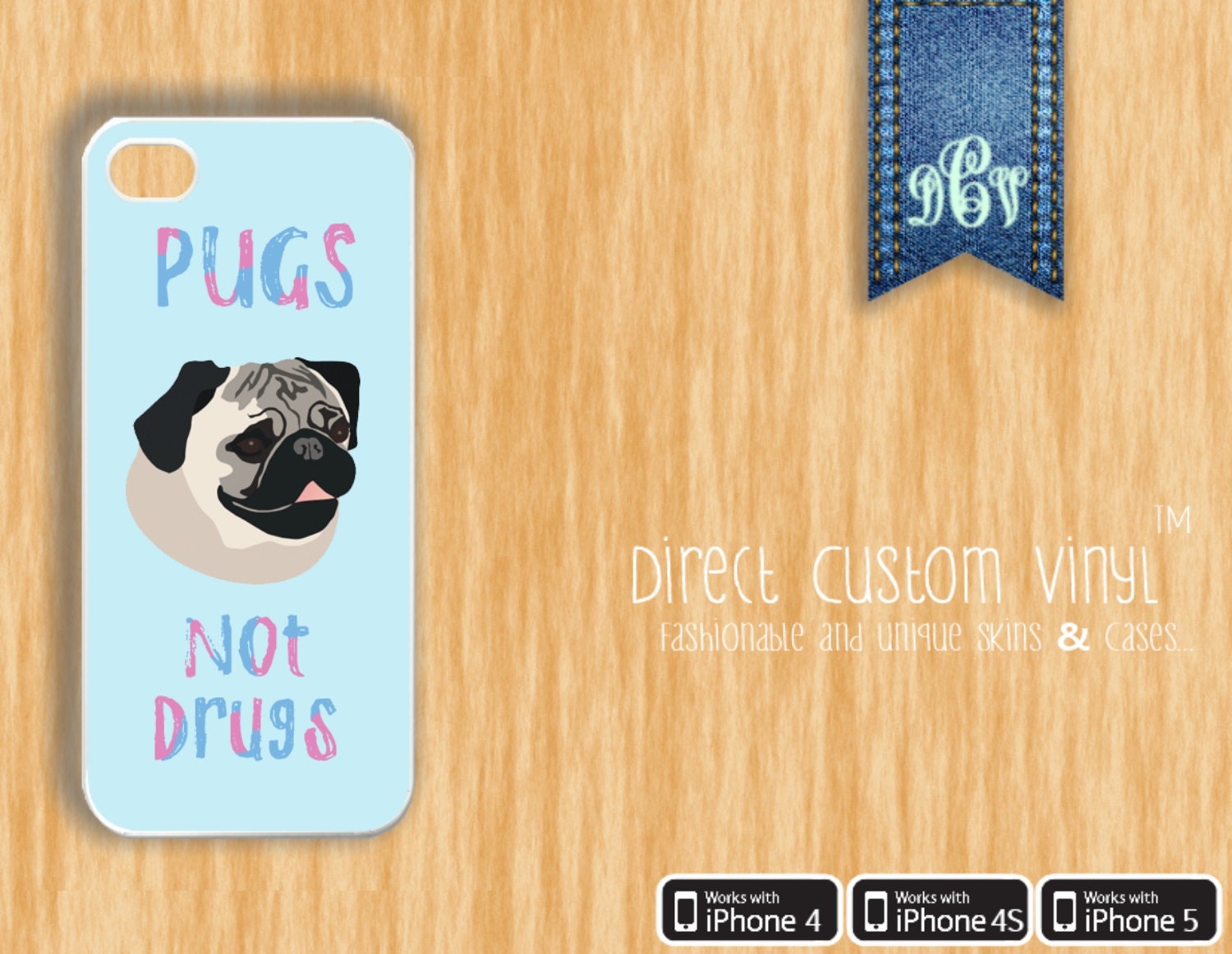 Iphone 4 - Iphone 4s - Iphone 5 - Black or White - Pugs Not Drugs - Puppies- Dogs - Cute - Protective Hard Case - 15% Off Sale until 5/26