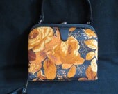 Beautiful 1950s silk rose print bag with coin purse