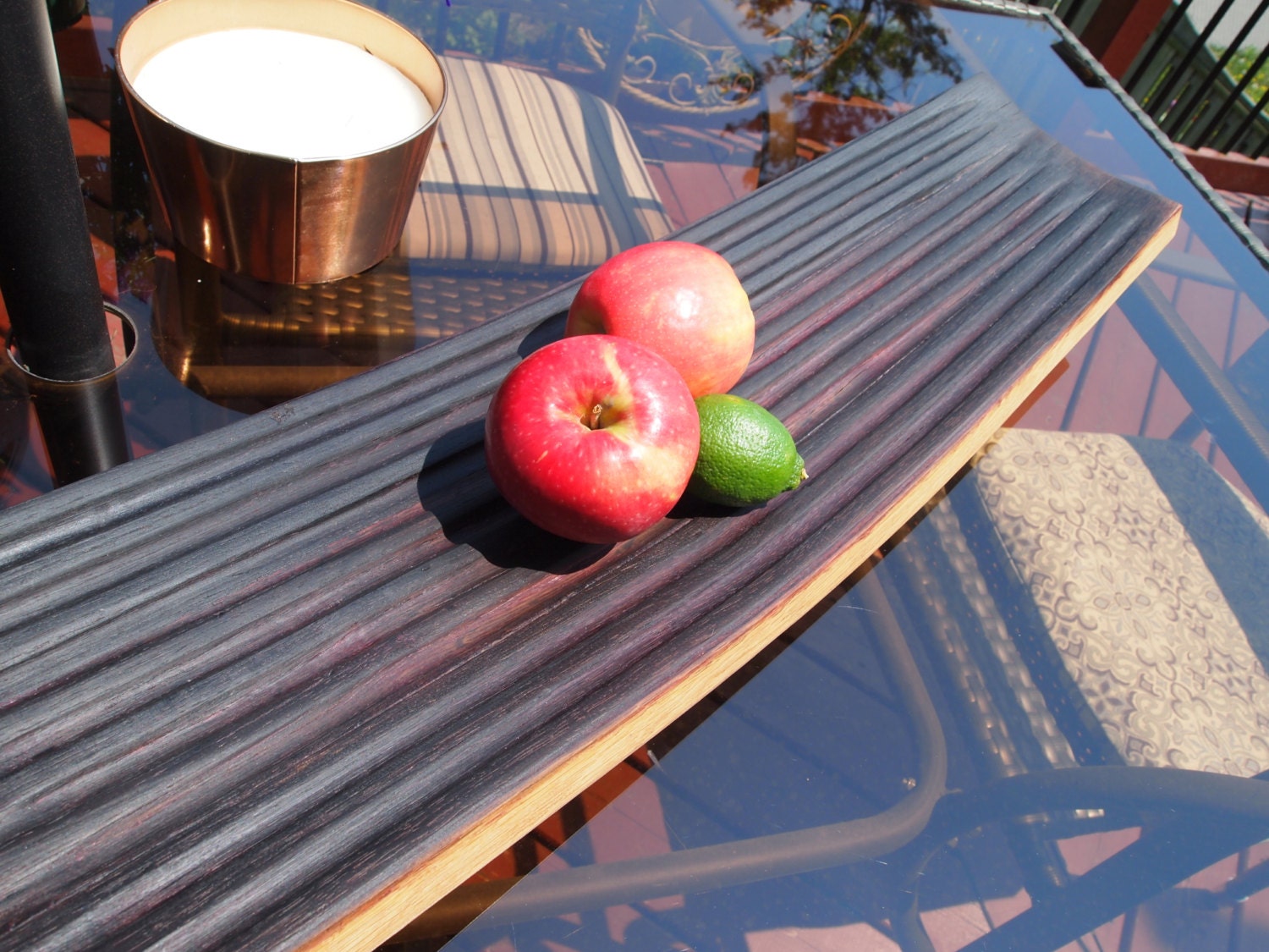 Wine barrel oversized serving tray or table centrepiece, 30x8 inches, food safe finish