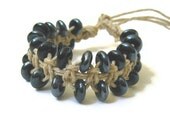 Adjustable Hemp Bracelet with Shiny Black Beads - Hemp Jewelry - Macrame Jewelry - Handmade Bracelet