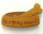 I Love My Dogs - Dog Bowl Wooden Fridge Magnet