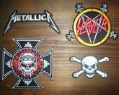 four (4) - SKULL cross CROSSBONES - metallica - slayer  iron on 100% embroidered patches -  poison death halloween skeleton heavy metal rock