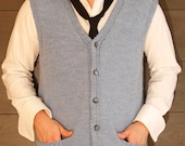 Hand Knit Sweater Vest - Mens Cardigan Button Up - Sky Blue