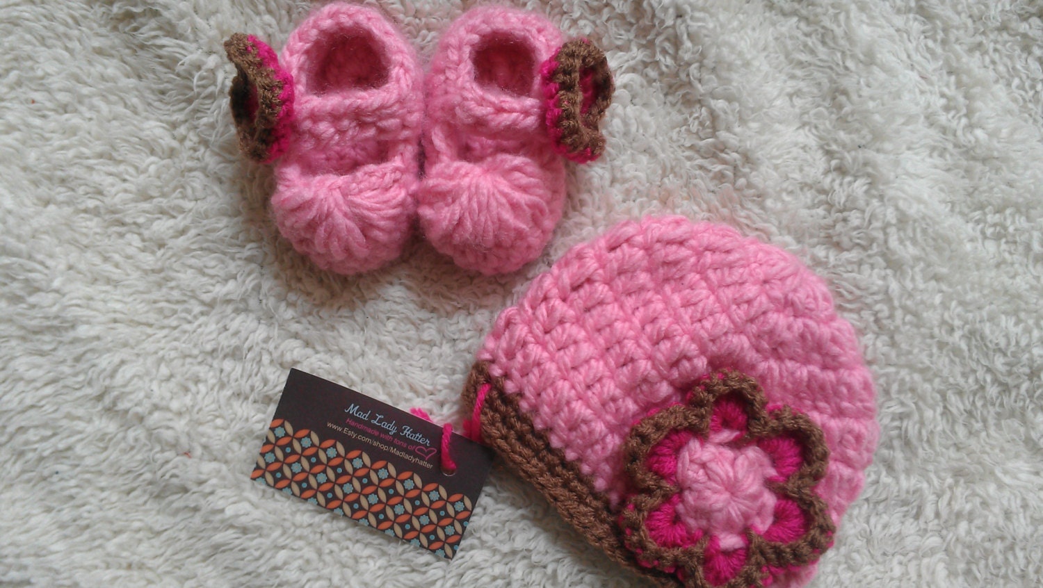 Adorable Flower Crochet Hat and Mary Jane Booties set for Baby Girls