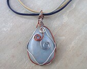wire wrapped blue stone pendant, rock necklace, unique handmade, blue grey cabochon, freeform