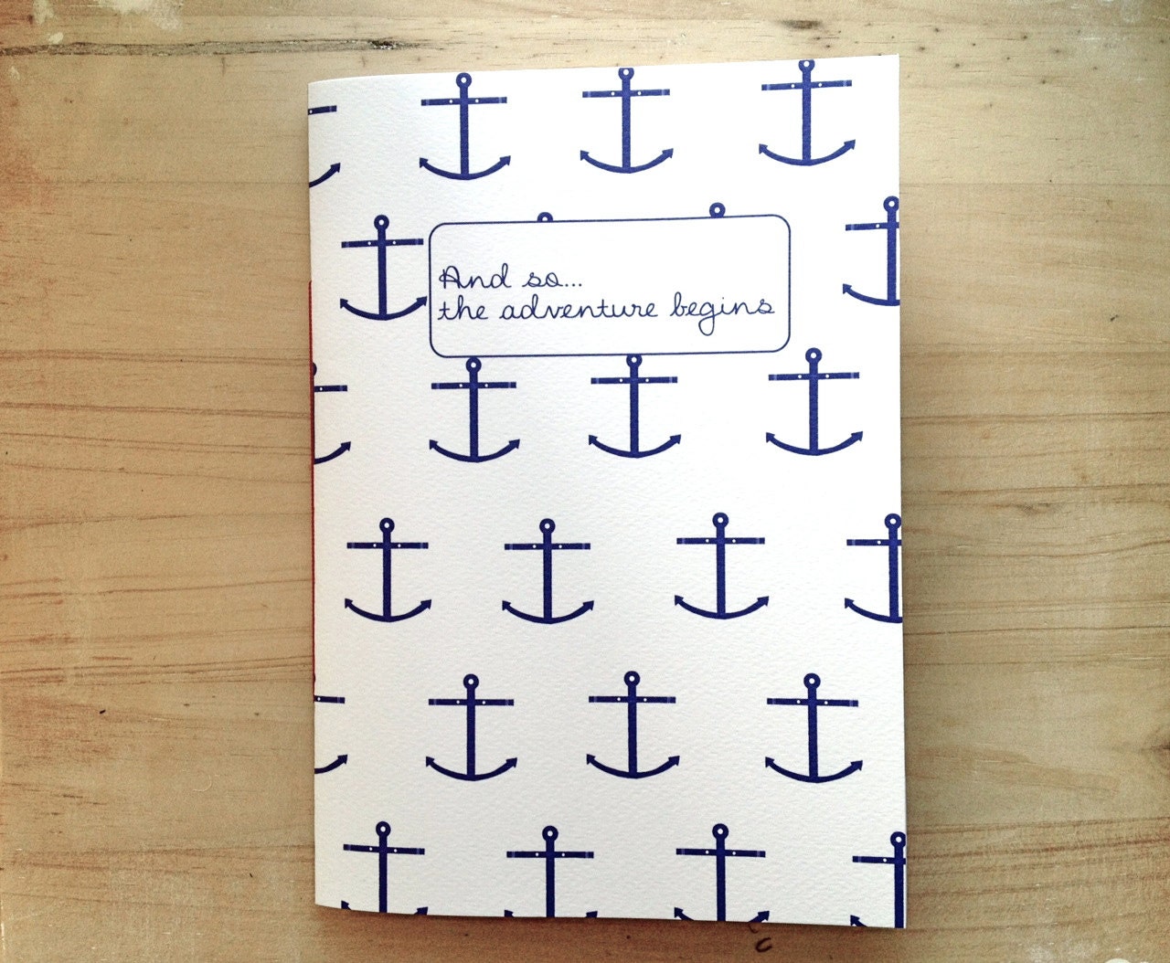 Anchor Bound Notebook, Nautical Print Stitched Journal, Blue Notebook