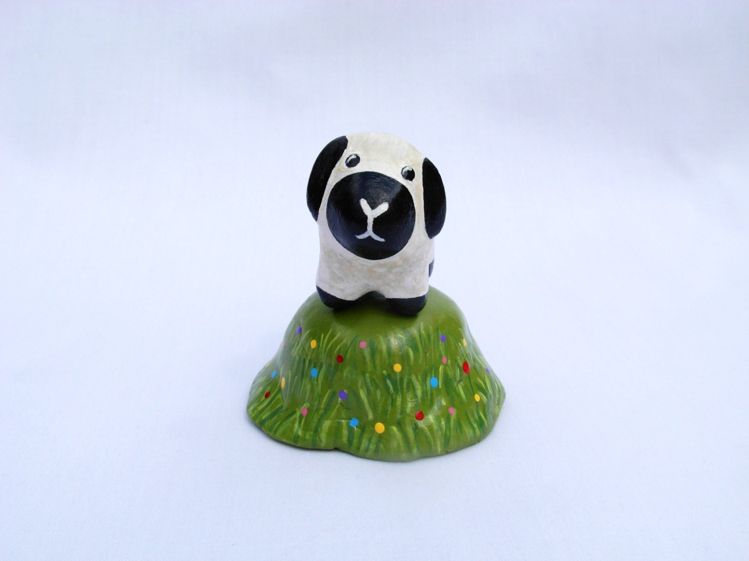 Lola the Little Chubby Lamb and her Grassy Hill - Hand Sculpted Clay Totem Animal Figurine With Original Story Excerpt