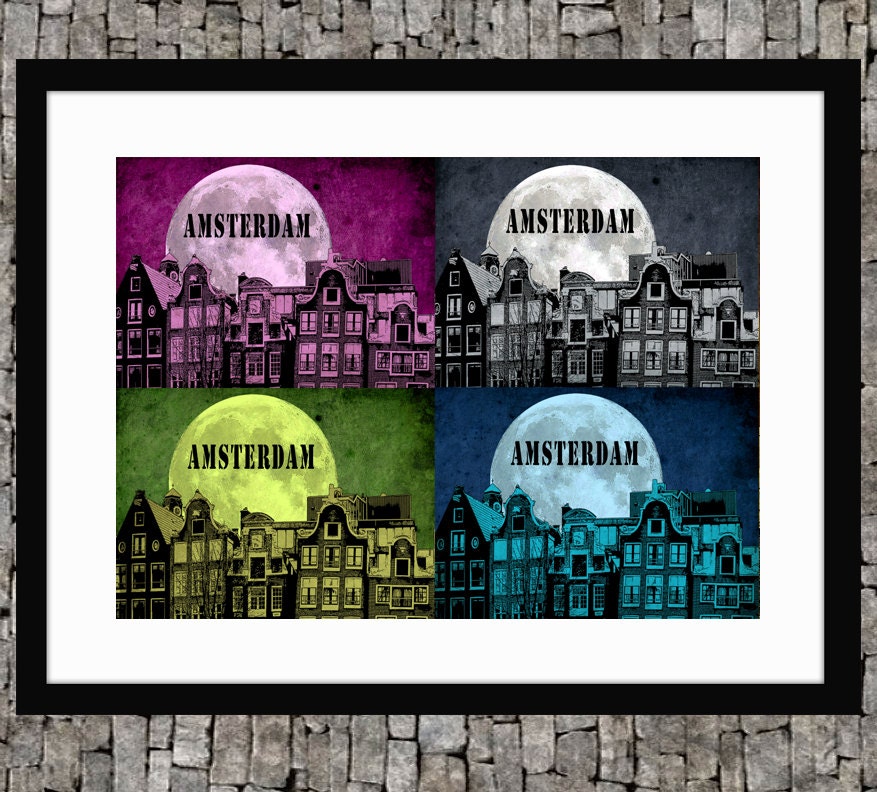 Amsterdam Pop Art - Retro minimalist digital art poster print 11"x17"- Vintage netherland illustration travel print poster.