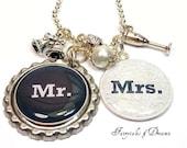 WEDDING/ ENGAGEMENT- mr and mrs-bride to be- champagne glass charm wedding bells charm - Necklace OR keyring