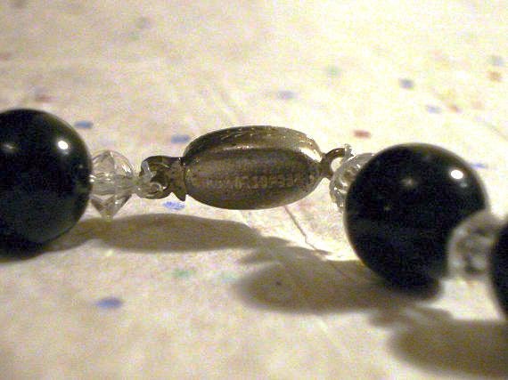 Vintage Crystal Sterling Silver Black Glass Beads Mother of Pearl and Briolette Amethyst Czech Crystals Necklace